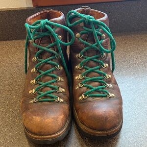 Frye Brown Leather Boots with Green Laces